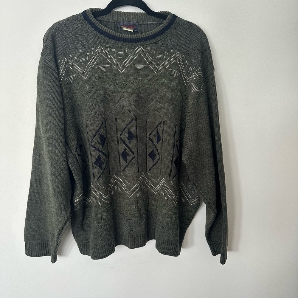 Porto Bello Mens Large Knit Academia Sweater Gray Geometric 90s Y2K Classic - Picture 2 of 5